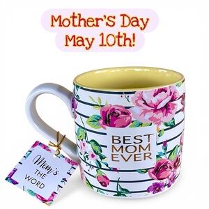 Best Mom Ever Pink Floral Black Stripe Gold Lettering Oversized Gift Coffee Mug